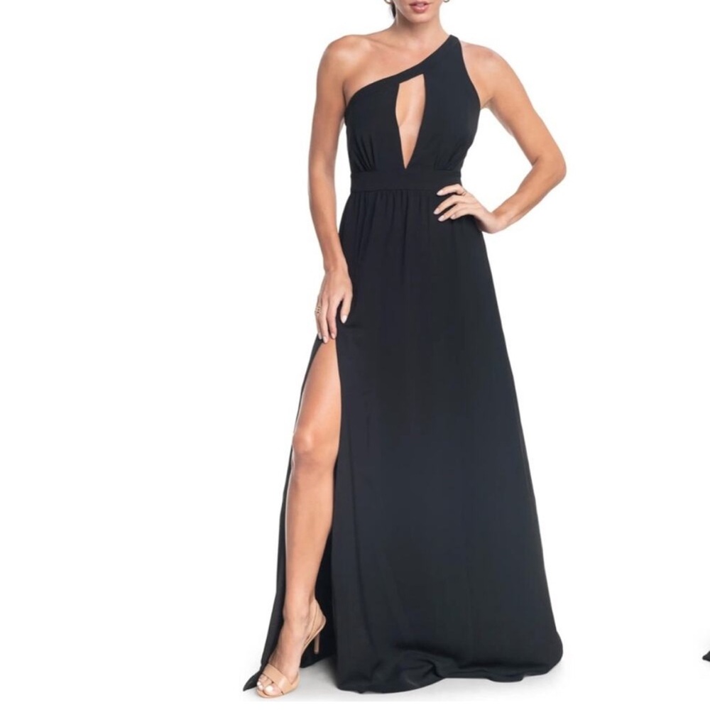 Black one shoulder gown